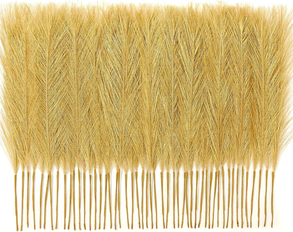 50PCS Brown&White Pampas Grass, 17in Fluffy Boho Feathers Decor