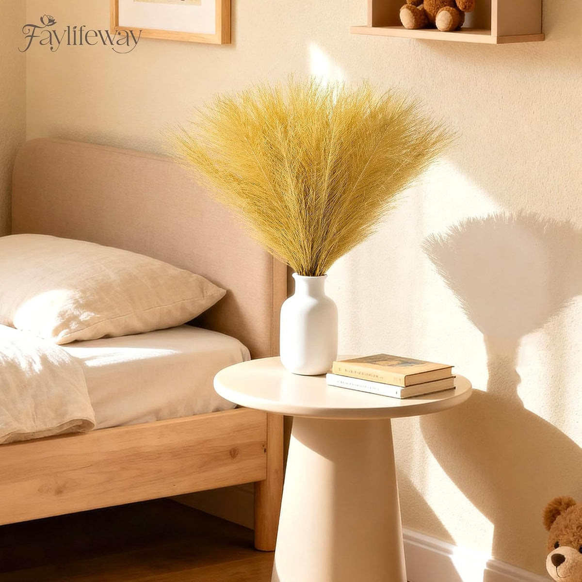 50PCS Brown&White Pampas Grass, 17in Fluffy Boho Feathers Decor