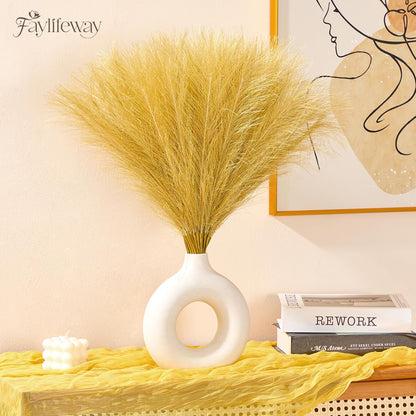 50PCS Brown&White Pampas Grass, 17in Fluffy Boho Feathers Decor