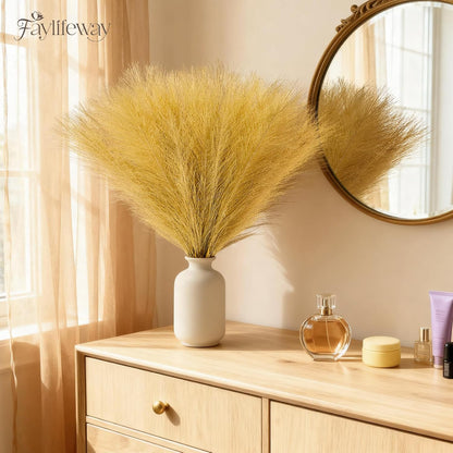 50PCS Brown&White Pampas Grass, 17in Fluffy Boho Feathers Decor