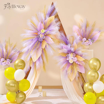 50PCS Brown&White Pampas Grass, 17in Fluffy Boho Feathers Decor