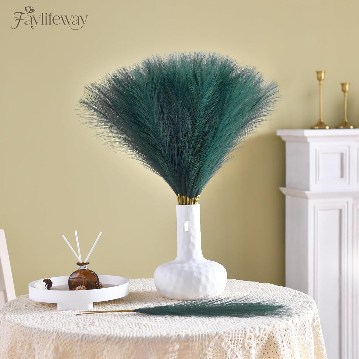 50PCS Brown&White Pampas Grass, 17in Fluffy Boho Feathers Decor