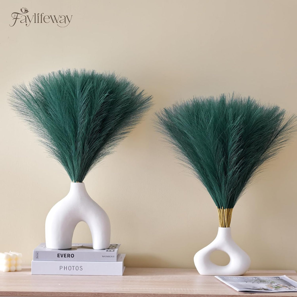 50PCS Brown&White Pampas Grass, 17in Fluffy Boho Feathers Decor