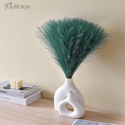 50PCS Brown&White Pampas Grass, 17in Fluffy Boho Feathers Decor