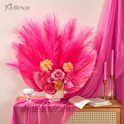 50PCS Brown&White Pampas Grass, 17in Fluffy Boho Feathers Decor