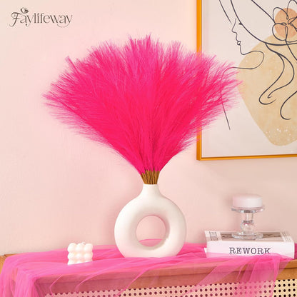 50PCS Brown&White Pampas Grass, 17in Fluffy Boho Feathers Decor