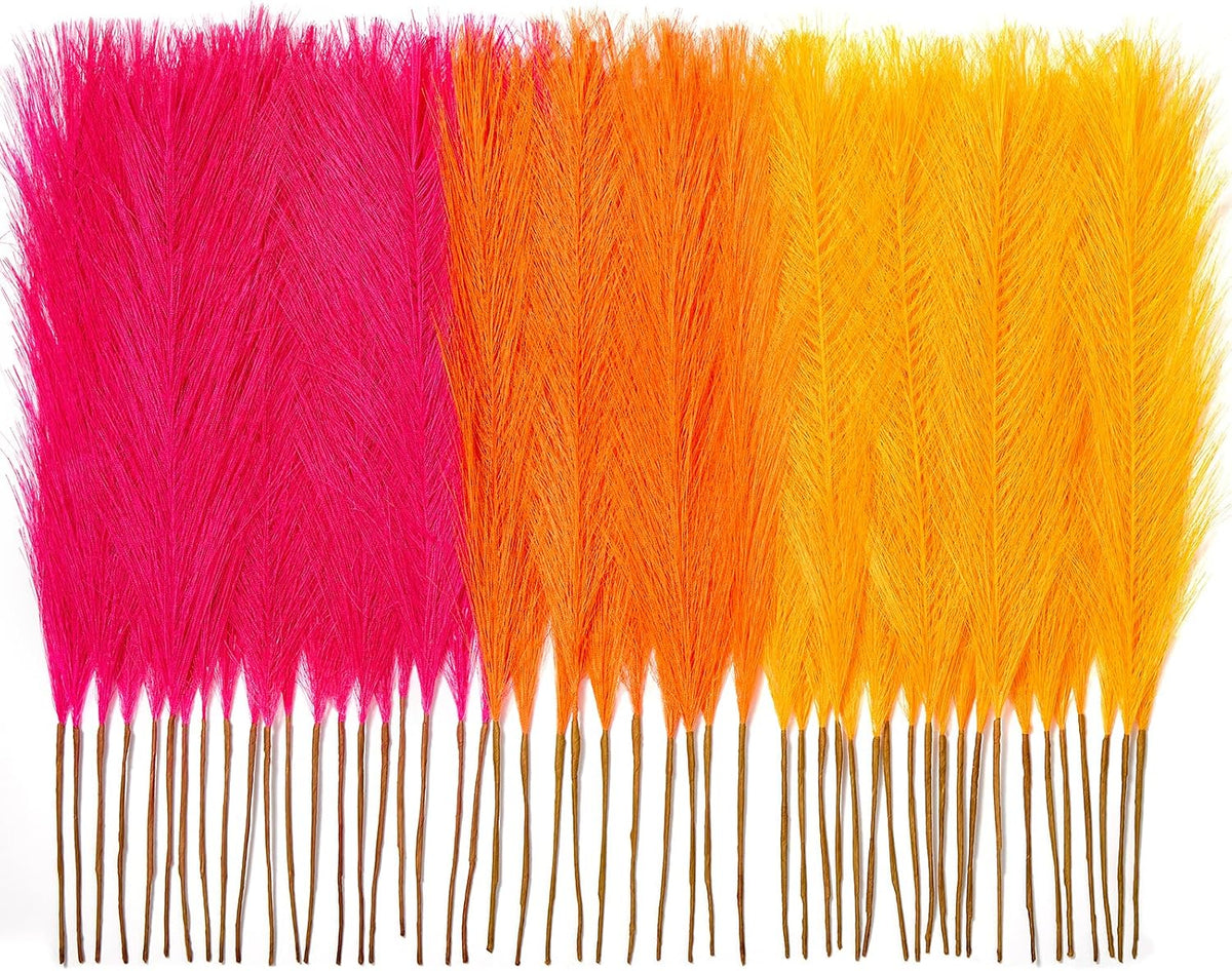 50PCS Brown&White Pampas Grass, 17in Fluffy Boho Feathers Decor