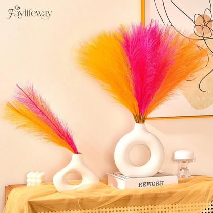 50PCS Brown&White Pampas Grass, 17in Fluffy Boho Feathers Decor