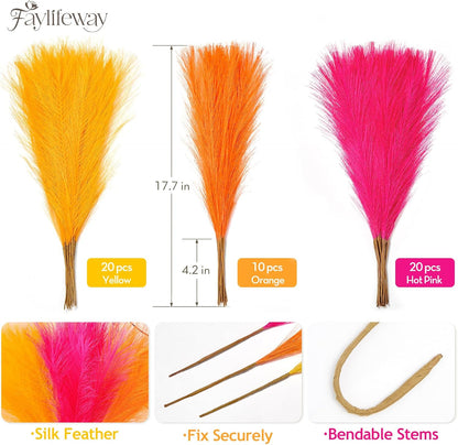 50PCS Brown&White Pampas Grass, 17in Fluffy Boho Feathers Decor