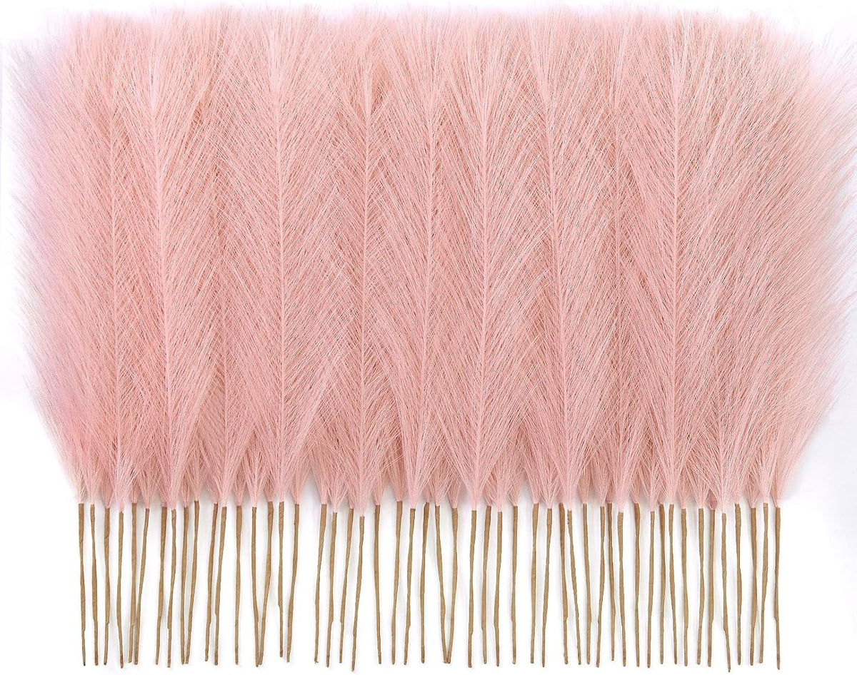 50PCS Brown&White Pampas Grass, 17in Fluffy Boho Feathers Decor