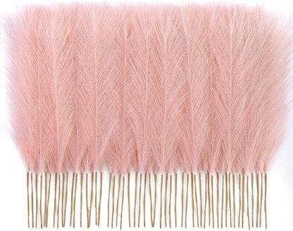 50PCS Brown&White Pampas Grass, 17in Fluffy Boho Feathers Decor
