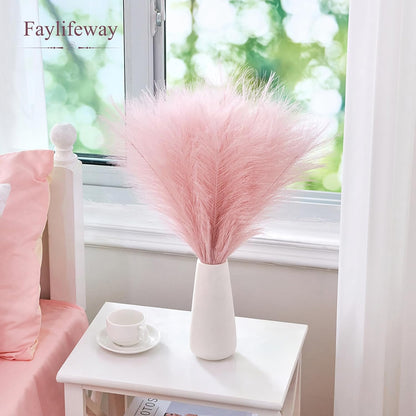 50PCS Brown&White Pampas Grass, 17in Fluffy Boho Feathers Decor