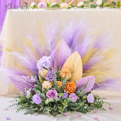 50PCS Brown&White Pampas Grass, 17in Fluffy Boho Feathers Decor