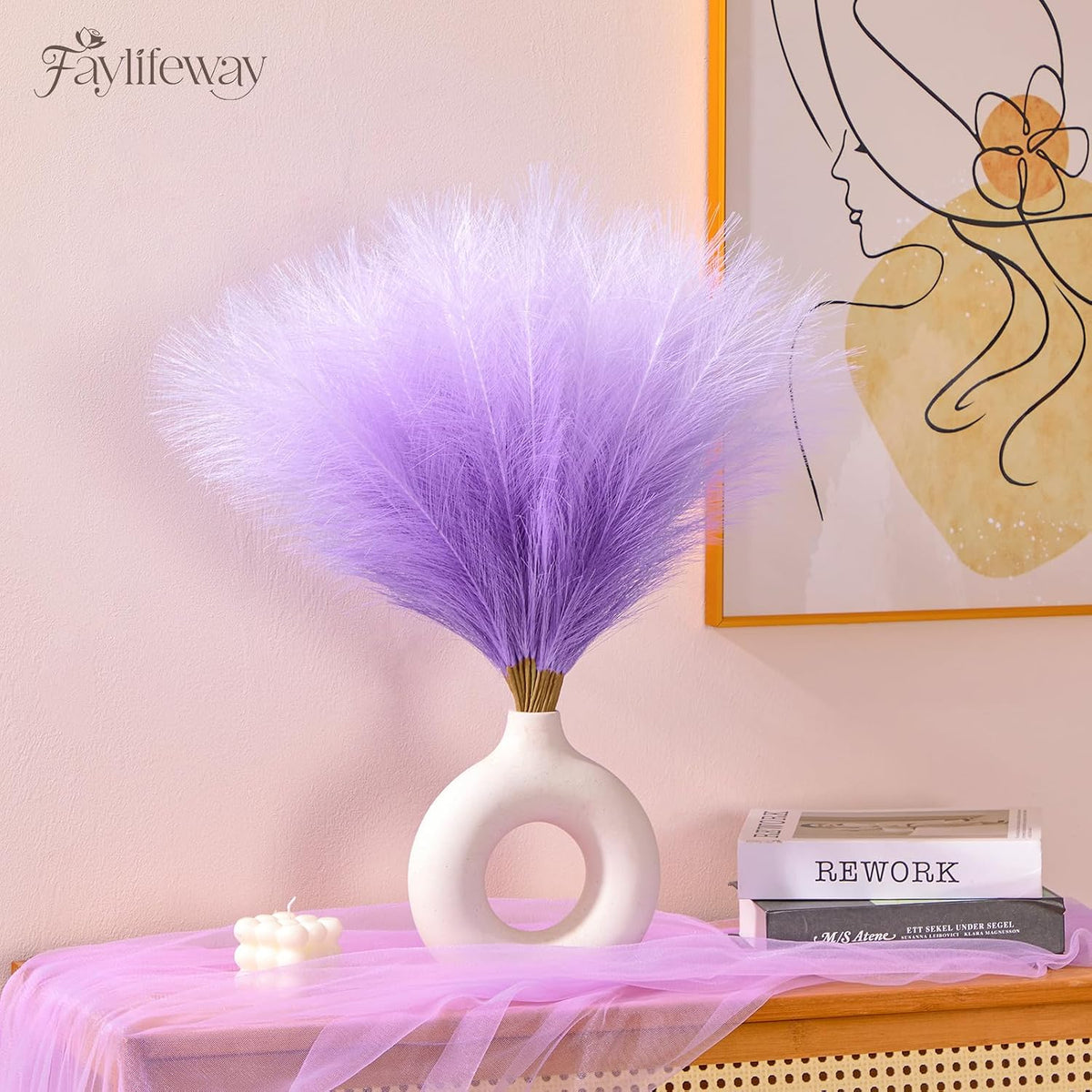 50PCS Brown&White Pampas Grass, 17in Fluffy Boho Feathers Decor