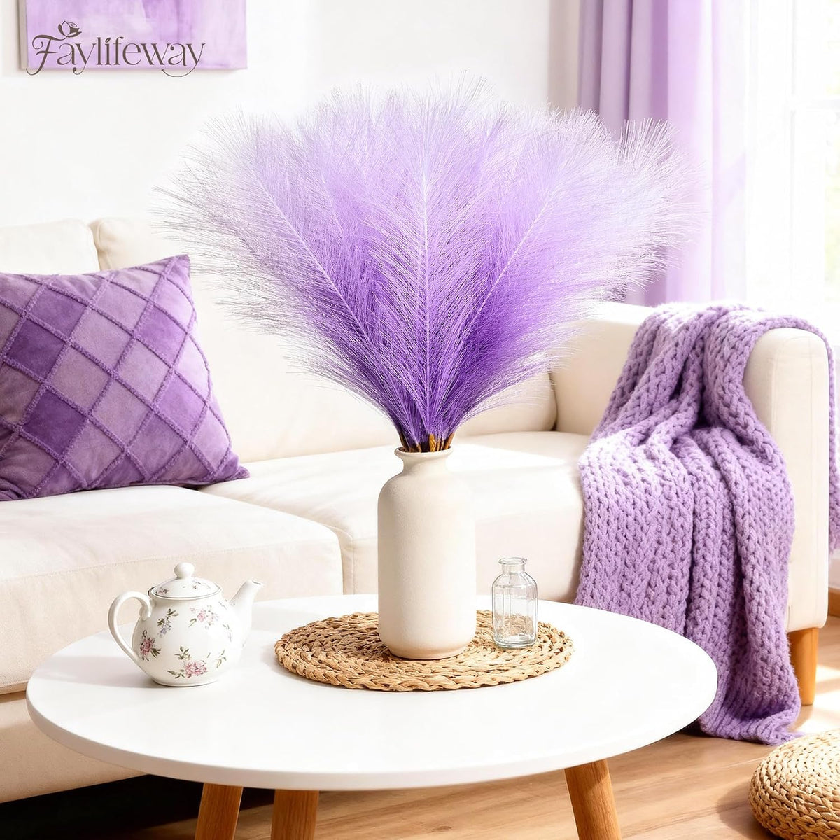 50PCS Brown&White Pampas Grass, 17in Fluffy Boho Feathers Decor
