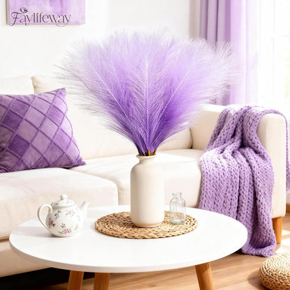 50PCS Brown&White Pampas Grass, 17in Fluffy Boho Feathers Decor