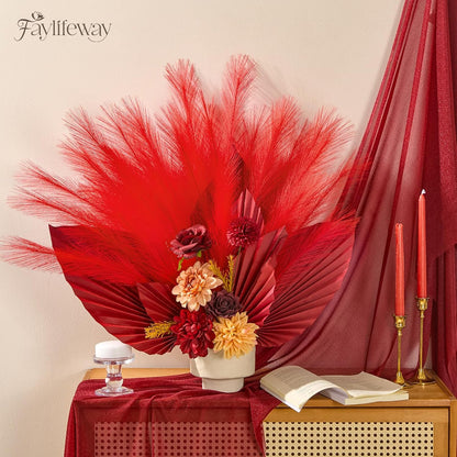 50PCS Brown&White Pampas Grass, 17in Fluffy Boho Feathers Decor