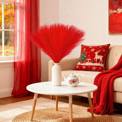 50PCS Brown&White Pampas Grass, 17in Fluffy Boho Feathers Decor