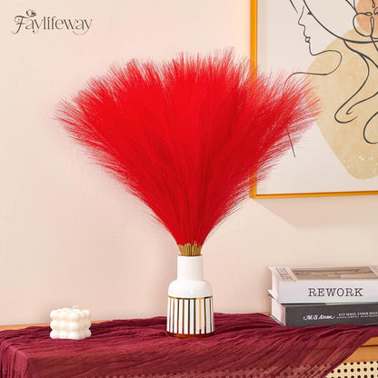 50PCS Brown&White Pampas Grass, 17in Fluffy Boho Feathers Decor