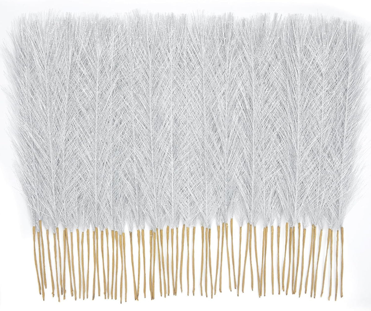 50PCS Brown&White Pampas Grass, 17in Fluffy Boho Feathers Decor
