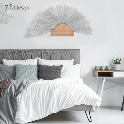50PCS Brown&White Pampas Grass, 17in Fluffy Boho Feathers Decor