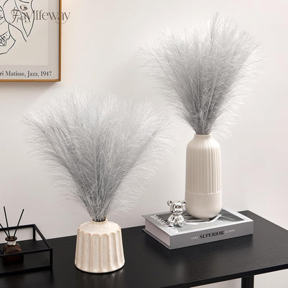 50PCS Brown&White Pampas Grass, 17in Fluffy Boho Feathers Decor