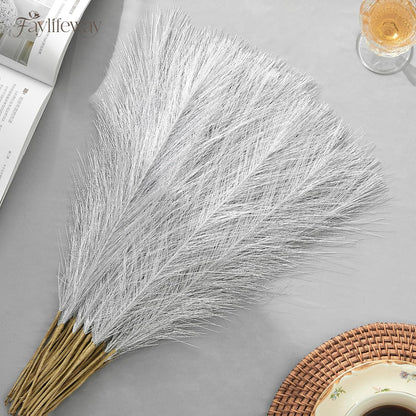 50PCS Brown&White Pampas Grass, 17in Fluffy Boho Feathers Decor