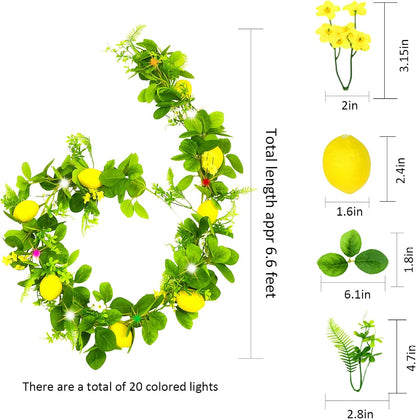 2Pcs Artificial Lemon Vines,Single Fake Lemon Vine is 78.7 Inches Long,Leaf 6.1 Inches,Faux Fruit Vine Garlands with Lemon for Room Door Wall Mantle Wedding Party Table Garden Decorations