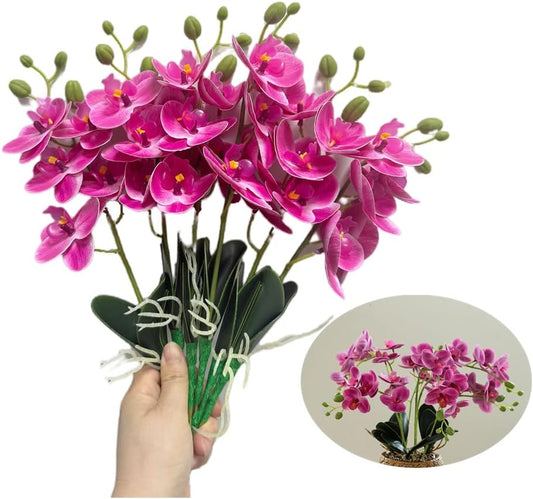 6 Branch Artificial Orchid Stems with Leaves,15” Real Touch Dancing Orchid Flower,Fake Plants Phalaenopsis for Wreaths Wedding Centerpiece Floral Arrangement Porch Summer Cemetery Decor (Rose Pink)