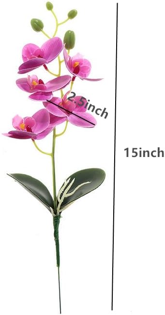 6 Branch Artificial Orchid Stems with Leaves,15” Real Touch Dancing Orchid Flower,Fake Plants Phalaenopsis for Wreaths Wedding Centerpiece Floral Arrangement Porch Summer Cemetery Decor (Rose Pink)