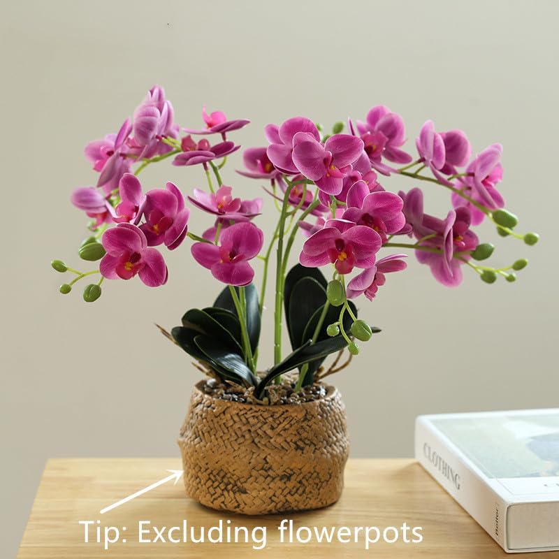 6 Branch Artificial Orchid Stems with Leaves,15” Real Touch Dancing Orchid Flower,Fake Plants Phalaenopsis for Wreaths Wedding Centerpiece Floral Arrangement Porch Summer Cemetery Decor (Rose Pink)