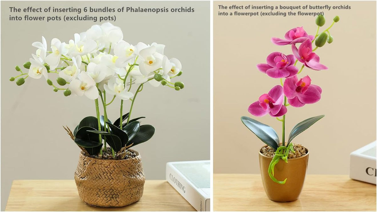 6 Branch Artificial Orchid Stems with Leaves,15” Real Touch Dancing Orchid Flower,Fake Plants Phalaenopsis for Wreaths Wedding Centerpiece Floral Arrangement Porch Summer Cemetery Decor (Rose Pink)