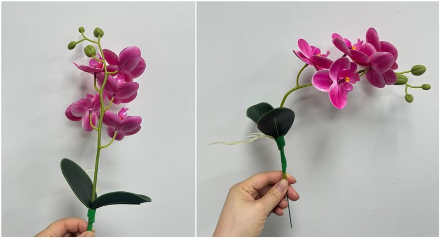 6 Branch Artificial Orchid Stems with Leaves,15” Real Touch Dancing Orchid Flower,Fake Plants Phalaenopsis for Wreaths Wedding Centerpiece Floral Arrangement Porch Summer Cemetery Decor (Rose Pink)