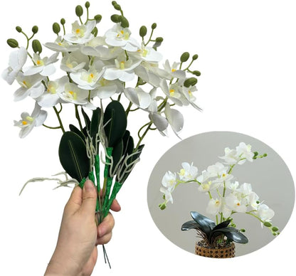 6 Branch Artificial Orchid Stems with Leaves,15” Real Touch Dancing Orchid Flower,Fake Plants Phalaenopsis for Wreaths Wedding Centerpiece Floral Arrangement Porch Summer Cemetery Decor (Rose Pink)