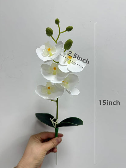 6 Branch Artificial Orchid Stems with Leaves,15” Real Touch Dancing Orchid Flower,Fake Plants Phalaenopsis for Wreaths Wedding Centerpiece Floral Arrangement Porch Summer Cemetery Decor (Rose Pink)