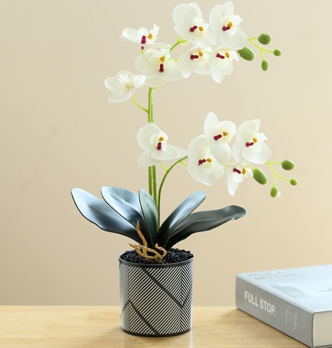 6 Branch Artificial Orchid Stems with Leaves,15” Real Touch Dancing Orchid Flower,Fake Plants Phalaenopsis for Wreaths Wedding Centerpiece Floral Arrangement Porch Summer Cemetery Decor (Rose Pink)