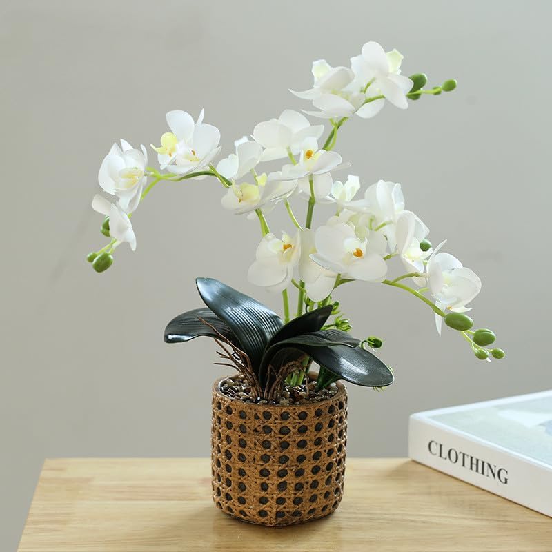 6 Branch Artificial Orchid Stems with Leaves,15” Real Touch Dancing Orchid Flower,Fake Plants Phalaenopsis for Wreaths Wedding Centerpiece Floral Arrangement Porch Summer Cemetery Decor (Rose Pink)