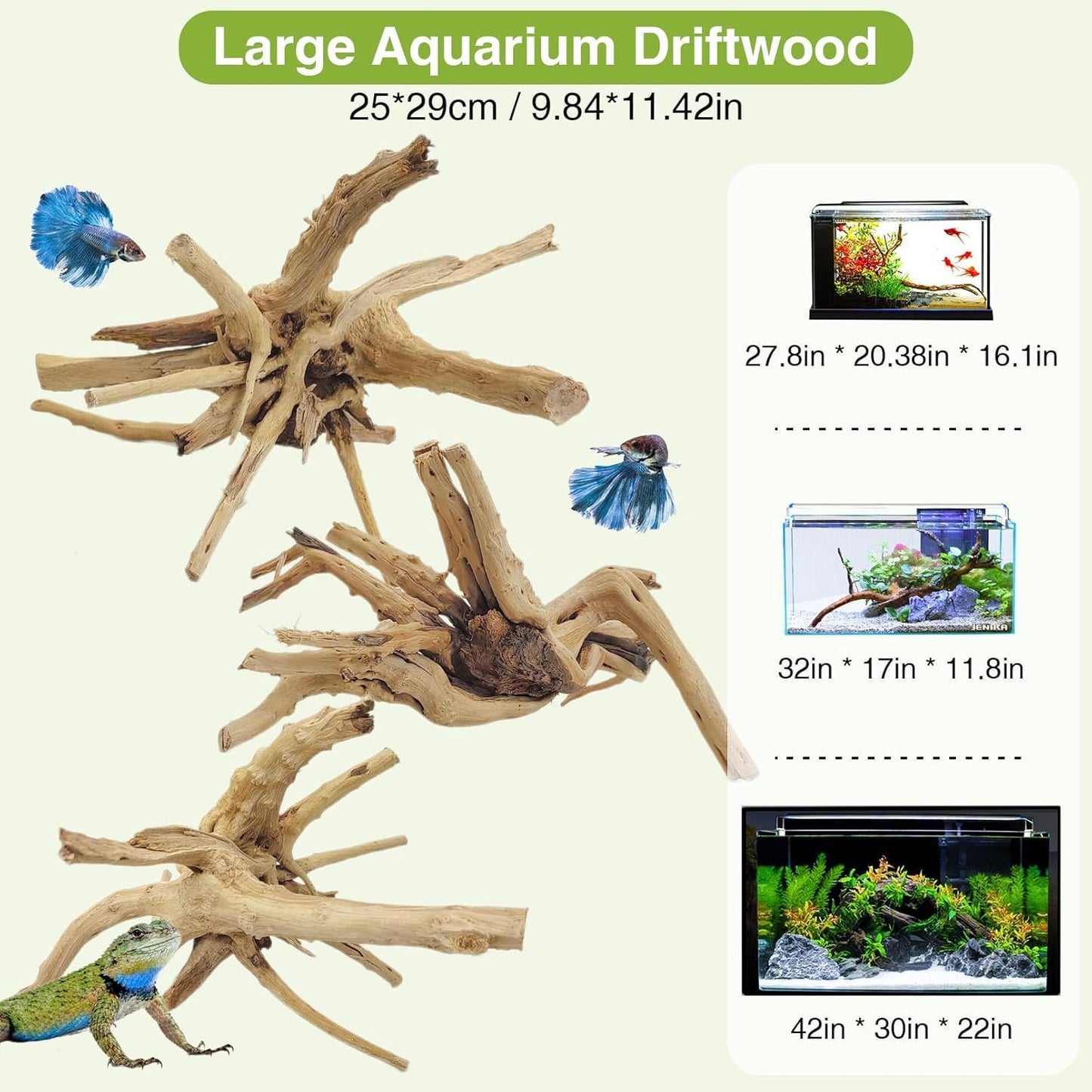 Natural Driftwood for Aquarium, 11-13 inch Reptile Branches Terrarium Wood Aquarium Trunk Driftwood Tree Fish Tank Log Decoration Pack of 2