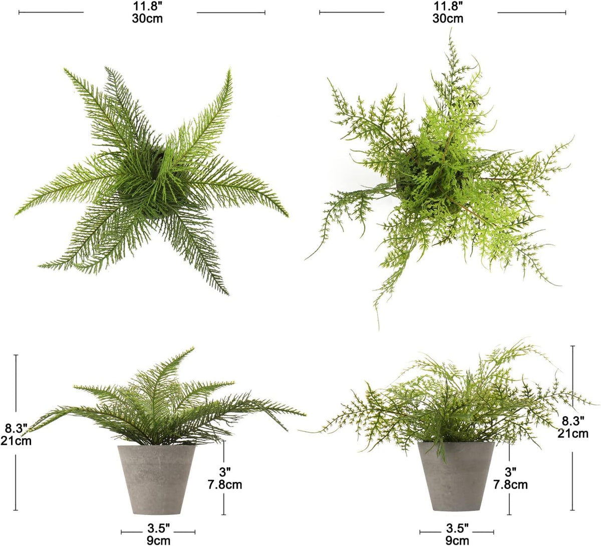 2PCS Fake Plants Potted Artificial Plants Greenery Faux Fern Eucalyptus Décor Plant for Indoor Home Office Bathroom Harmhouse Decoration