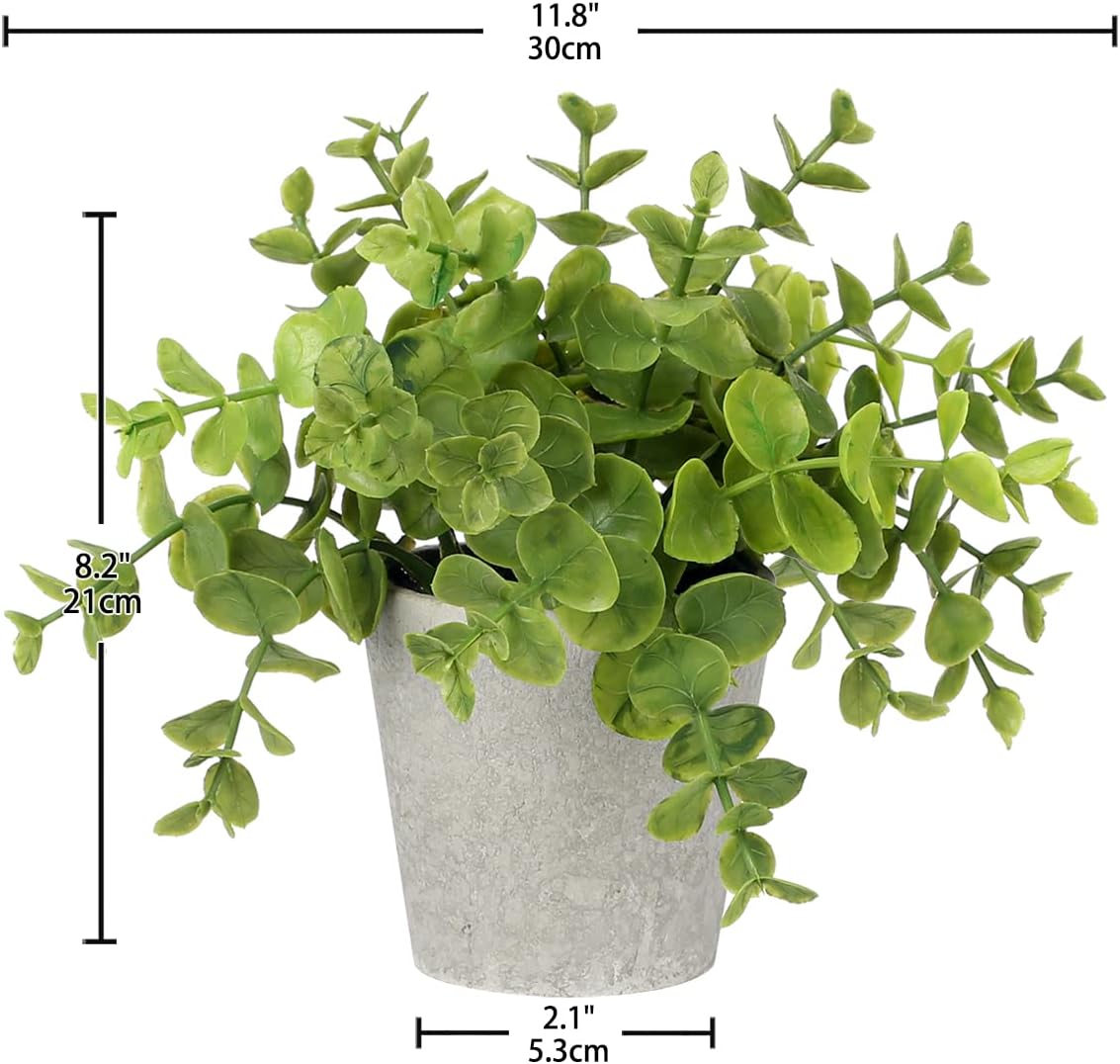 2PCS Fake Plants Potted Artificial Plants Greenery Faux Fern Eucalyptus Décor Plant for Indoor Home Office Bathroom Harmhouse Decoration