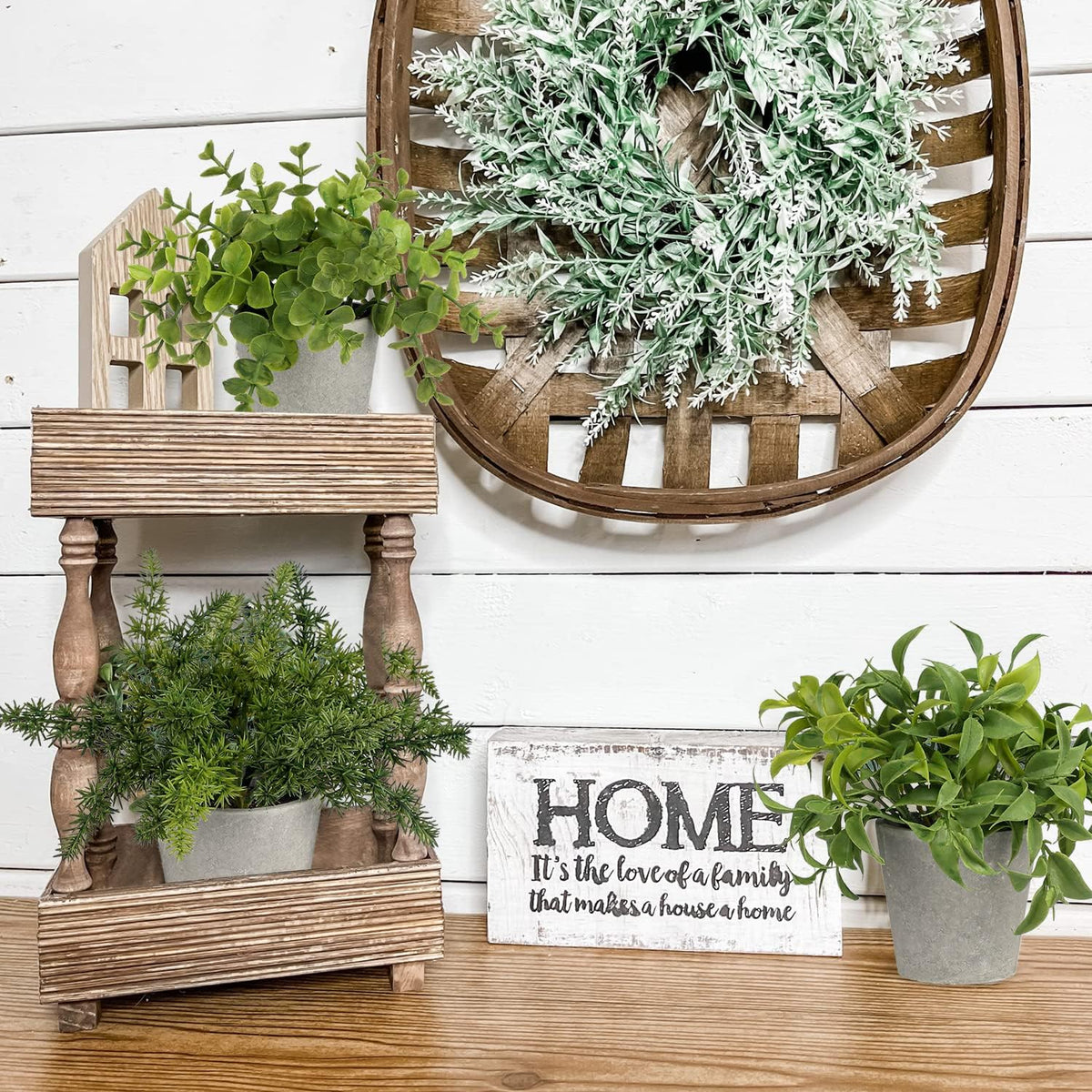 2PCS Fake Plants Potted Artificial Plants Greenery Faux Fern Eucalyptus Décor Plant for Indoor Home Office Bathroom Harmhouse Decoration