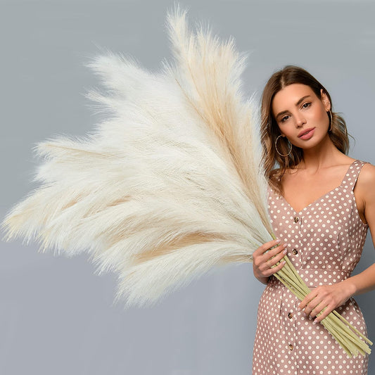 8 Pcs 38''/97cm Tall Faux Large Pampas Grass Decor, Mixed Beige | Artificial pompous pompas, fluffy fake plants, floor vase filler, or wedding kitchen home boho decorations