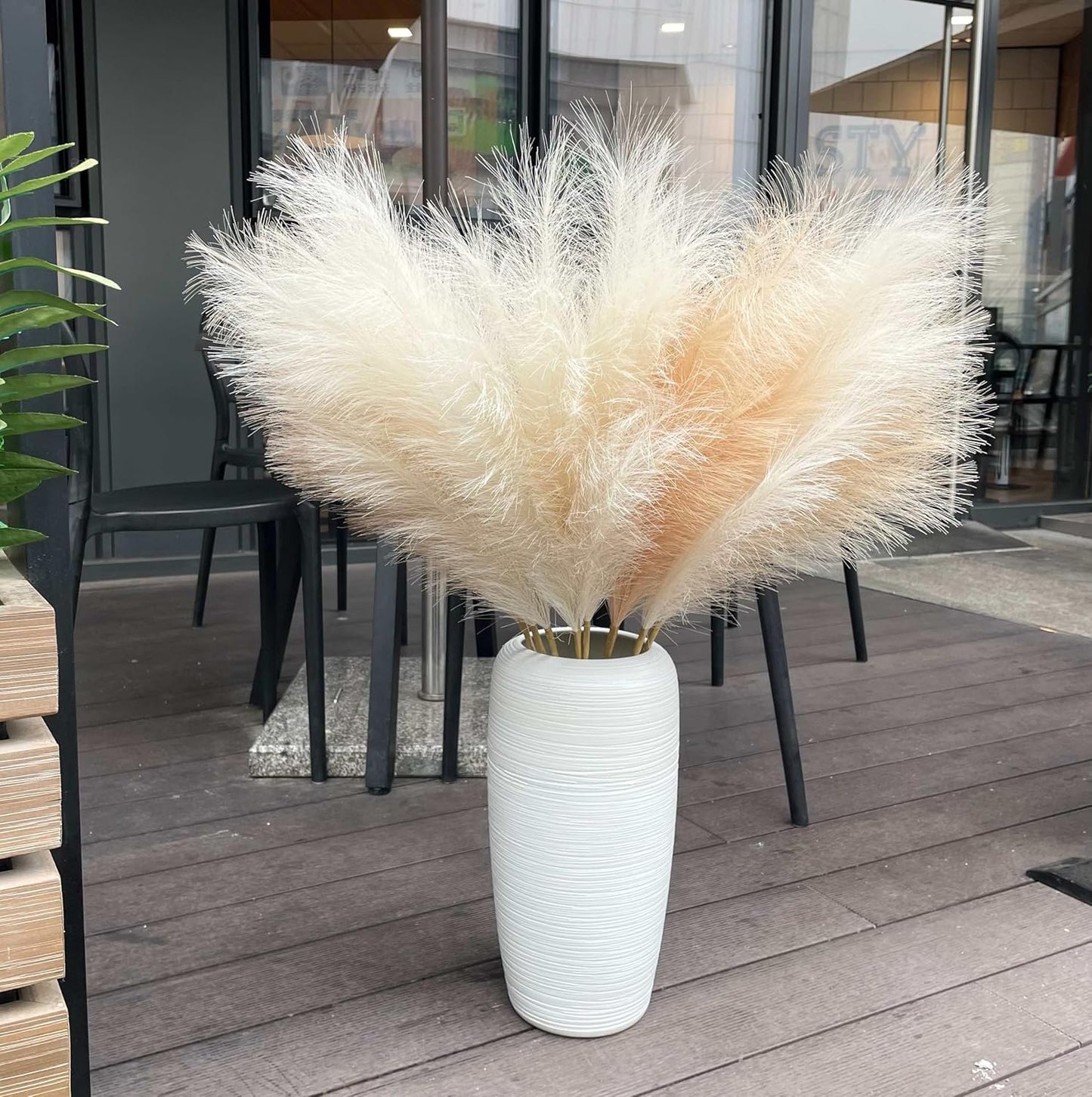8 Pcs 38''/97cm Tall Faux Large Pampas Grass Decor, Mixed Beige | Artificial pompous pompas, fluffy fake plants, floor vase filler, or wedding kitchen home boho decorations