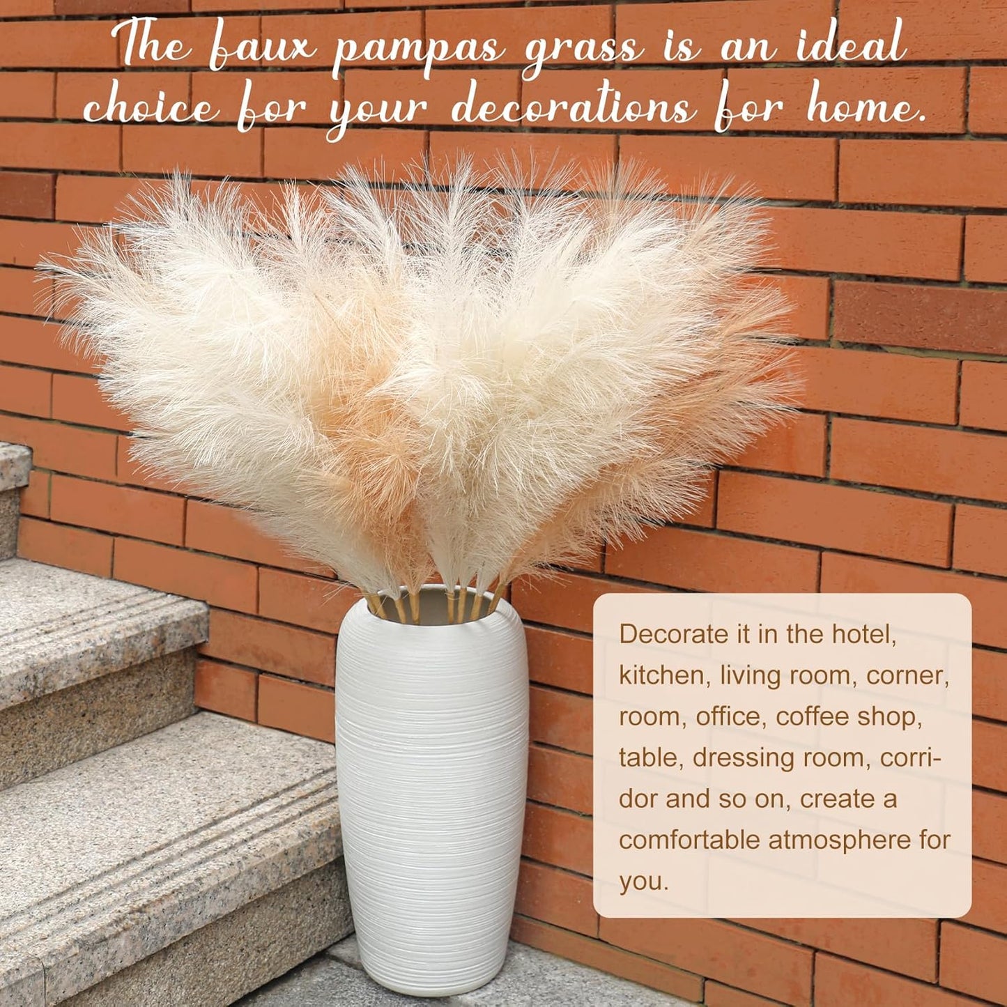 8 Pcs 38''/97cm Tall Faux Large Pampas Grass Decor, Mixed Beige | Artificial pompous pompas, fluffy fake plants, floor vase filler, or wedding kitchen home boho decorations