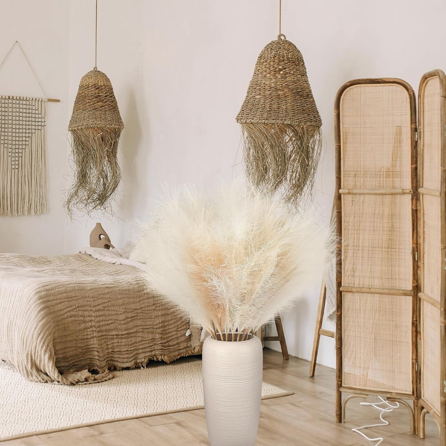 8 Pcs 38''/97cm Tall Faux Large Pampas Grass Decor, Mixed Beige | Artificial pompous pompas, fluffy fake plants, floor vase filler, or wedding kitchen home boho decorations