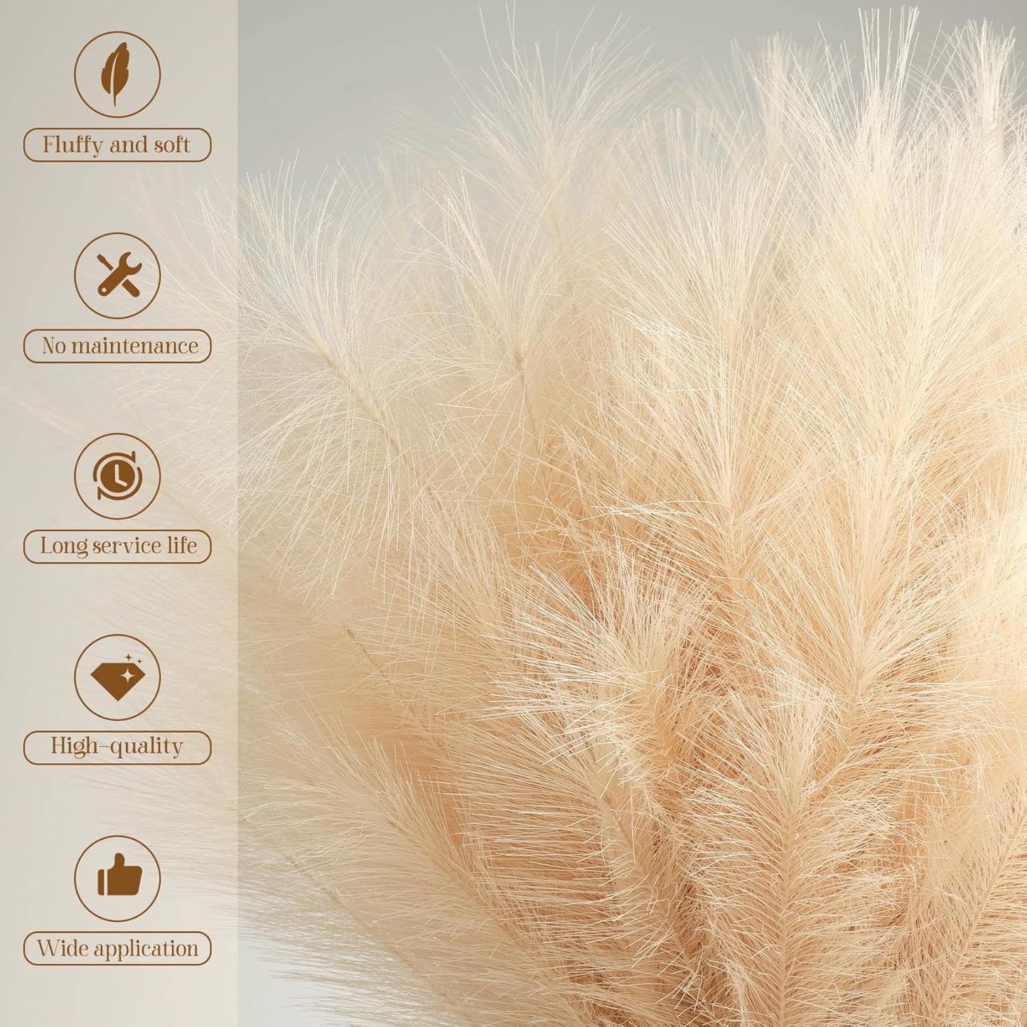 8 Pcs 38''/97cm Tall Faux Large Pampas Grass Decor, Mixed Beige | Artificial pompous pompas, fluffy fake plants, floor vase filler, or wedding kitchen home boho decorations