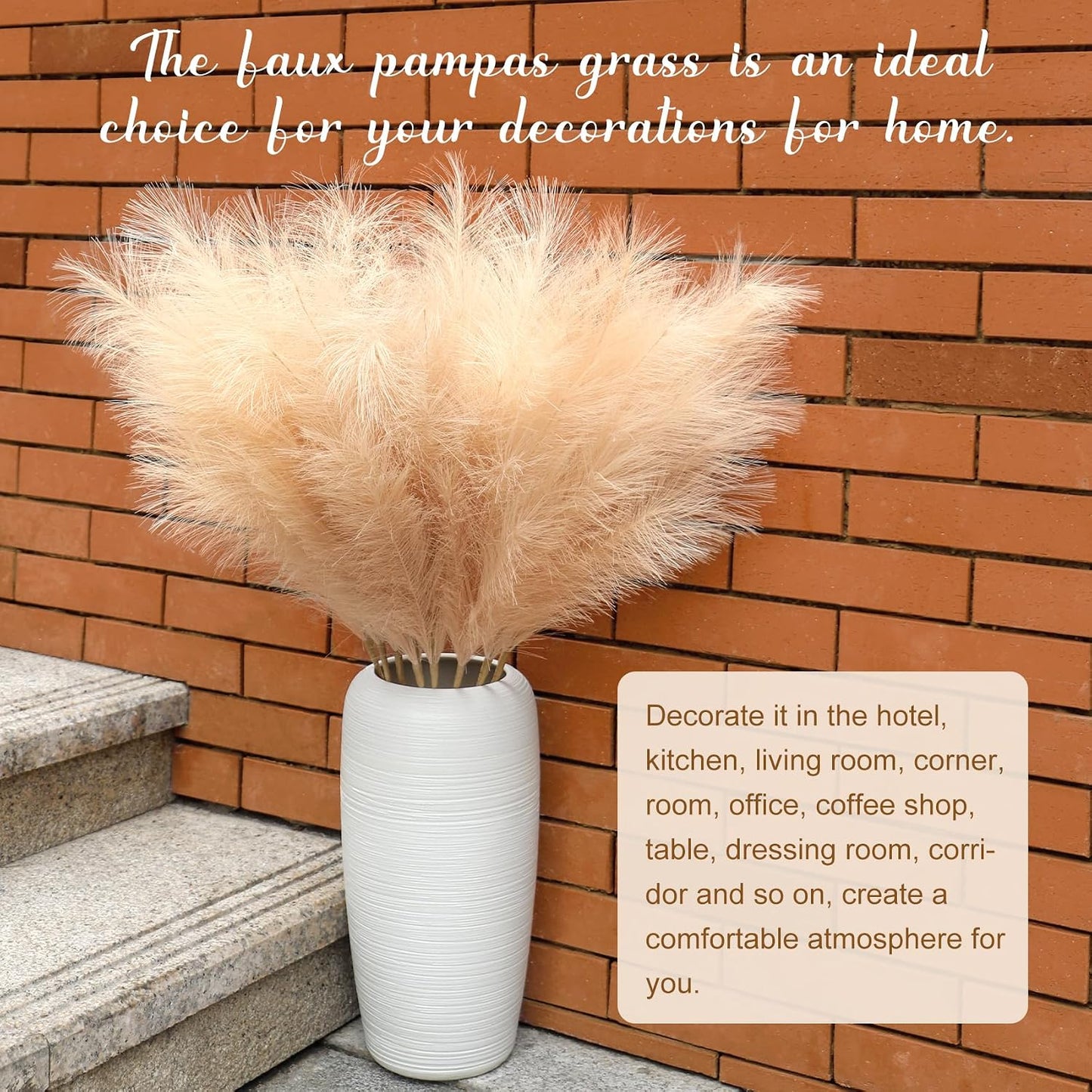 8 Pcs 38''/97cm Tall Faux Large Pampas Grass Decor, Mixed Beige | Artificial pompous pompas, fluffy fake plants, floor vase filler, or wedding kitchen home boho decorations