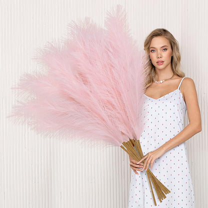 8 Pcs 38''/97cm Tall Faux Large Pampas Grass Decor, Mixed Beige | Artificial pompous pompas, fluffy fake plants, floor vase filler, or wedding kitchen home boho decorations
