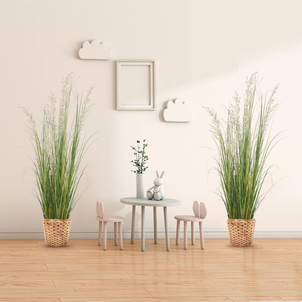 Artificial Plant, 47in Tall, 2pk Grass, Faux House Plant in Pot, Indoor Decorative Flowers & Plants, Housewarming Gift