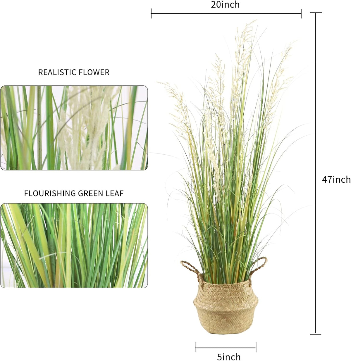 Artificial Plant, 47in Tall, 2pk Grass, Faux House Plant in Pot, Indoor Decorative Flowers & Plants, Housewarming Gift